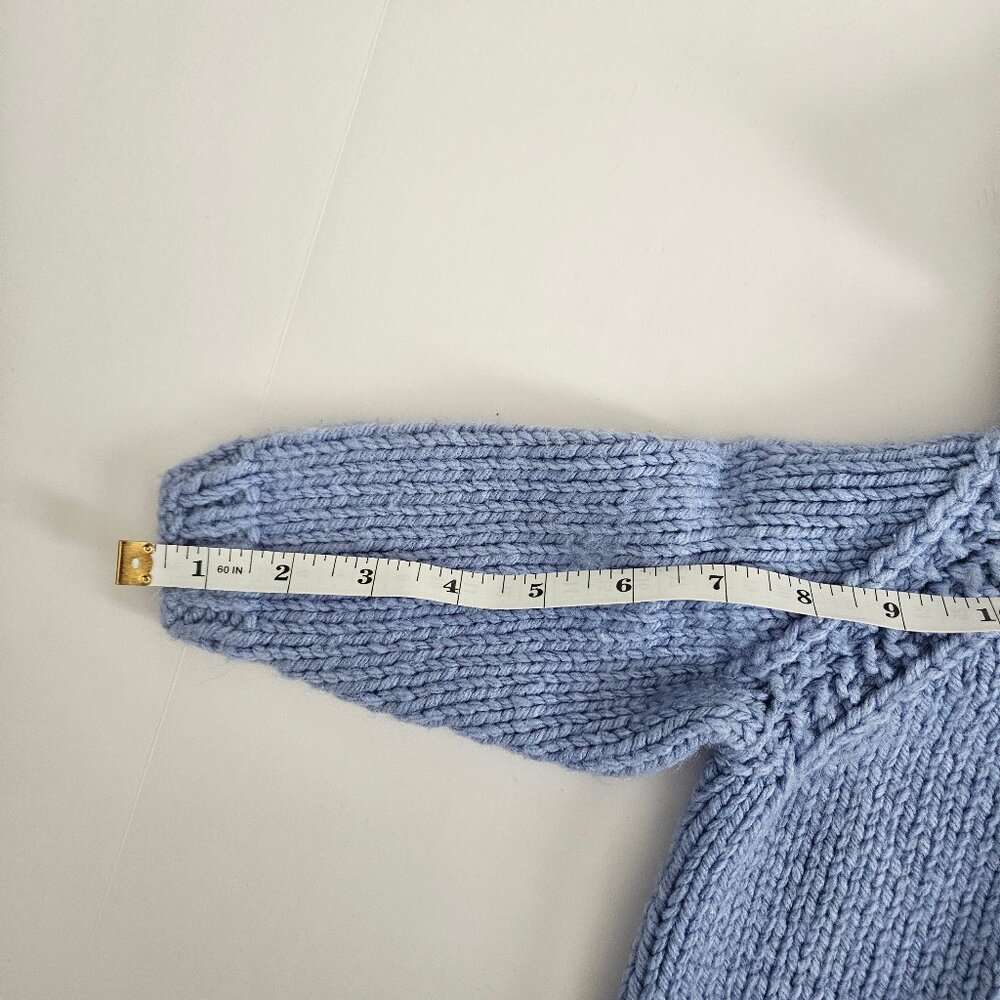Handmade Knit Baby Hooded Sweater Cardigan Blue - Picture 11 of 12